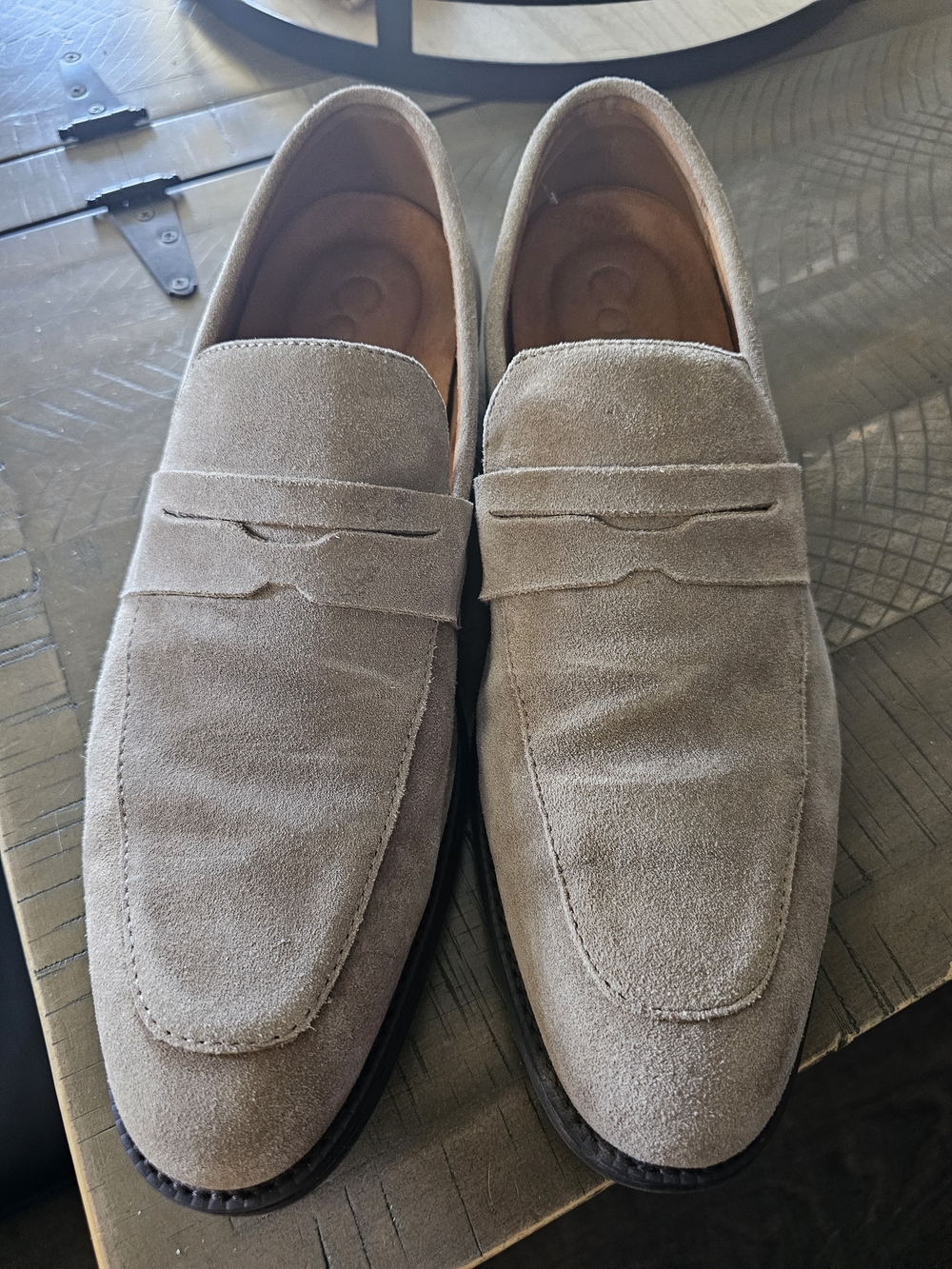 Calvin Klein Jay Men's 11.5 Taupe Suede Penny Loafers Slip On Dress Shoes CMJAY